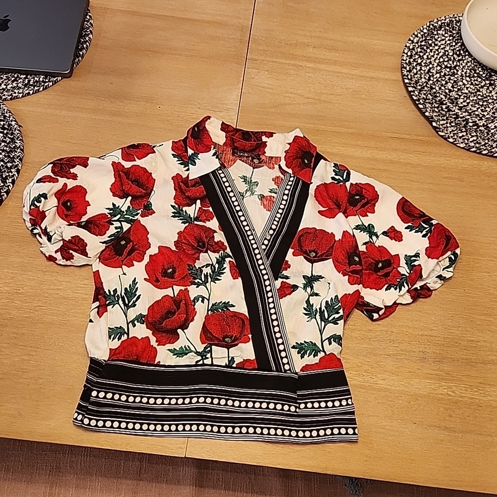 Floral Red and Black Women's Top